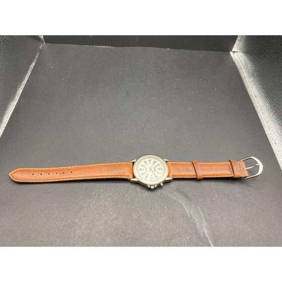 TIME Magazine Quartz Silver Tone Watch w/ Military Dial Brown Leather Band - Picture 9 of 11